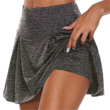 Dames Skrits zomer sportshorts tot boven de knie, dubbellaags, sneldrogend, geschikt voor yoga, sport en fitness: maat 2XL - donkergrijs