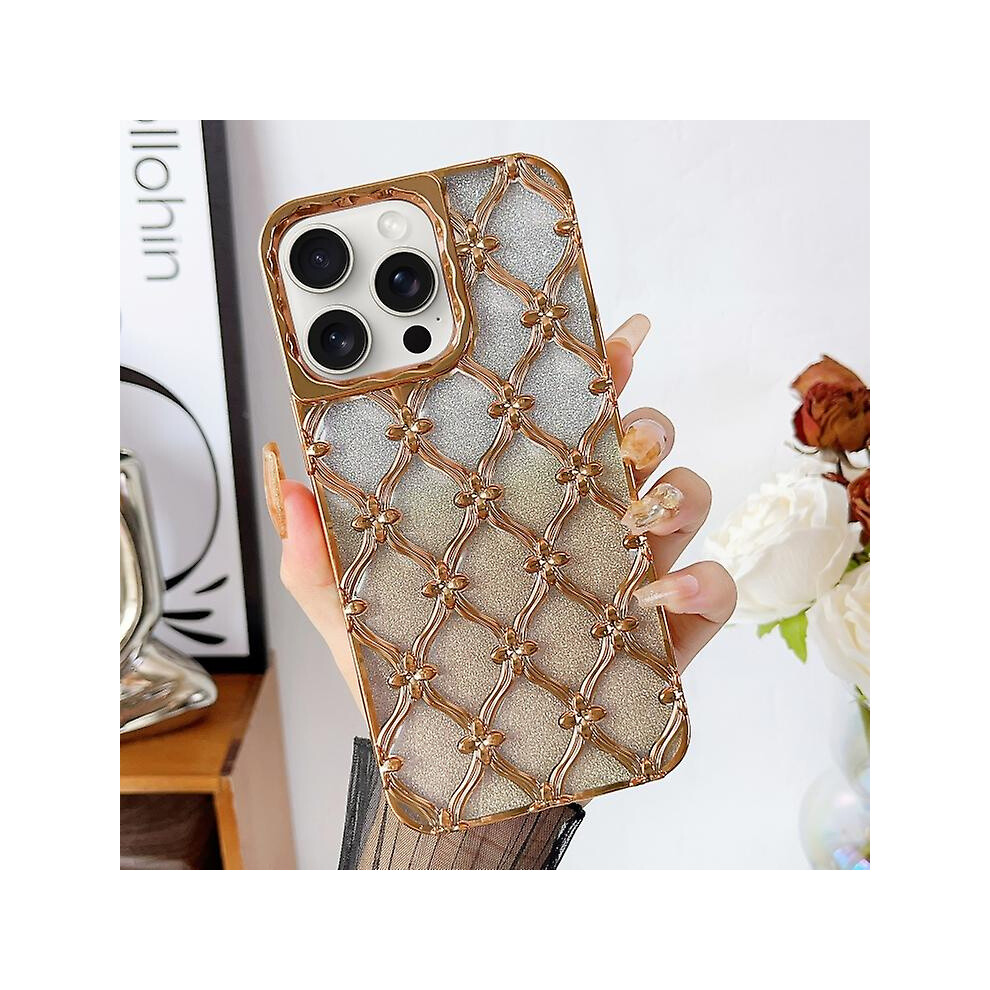 Compatible Iphone 14 Star Flower Electroplated Tpu Phone Case With Gradient Glitter Paper: Gold 3468205152738