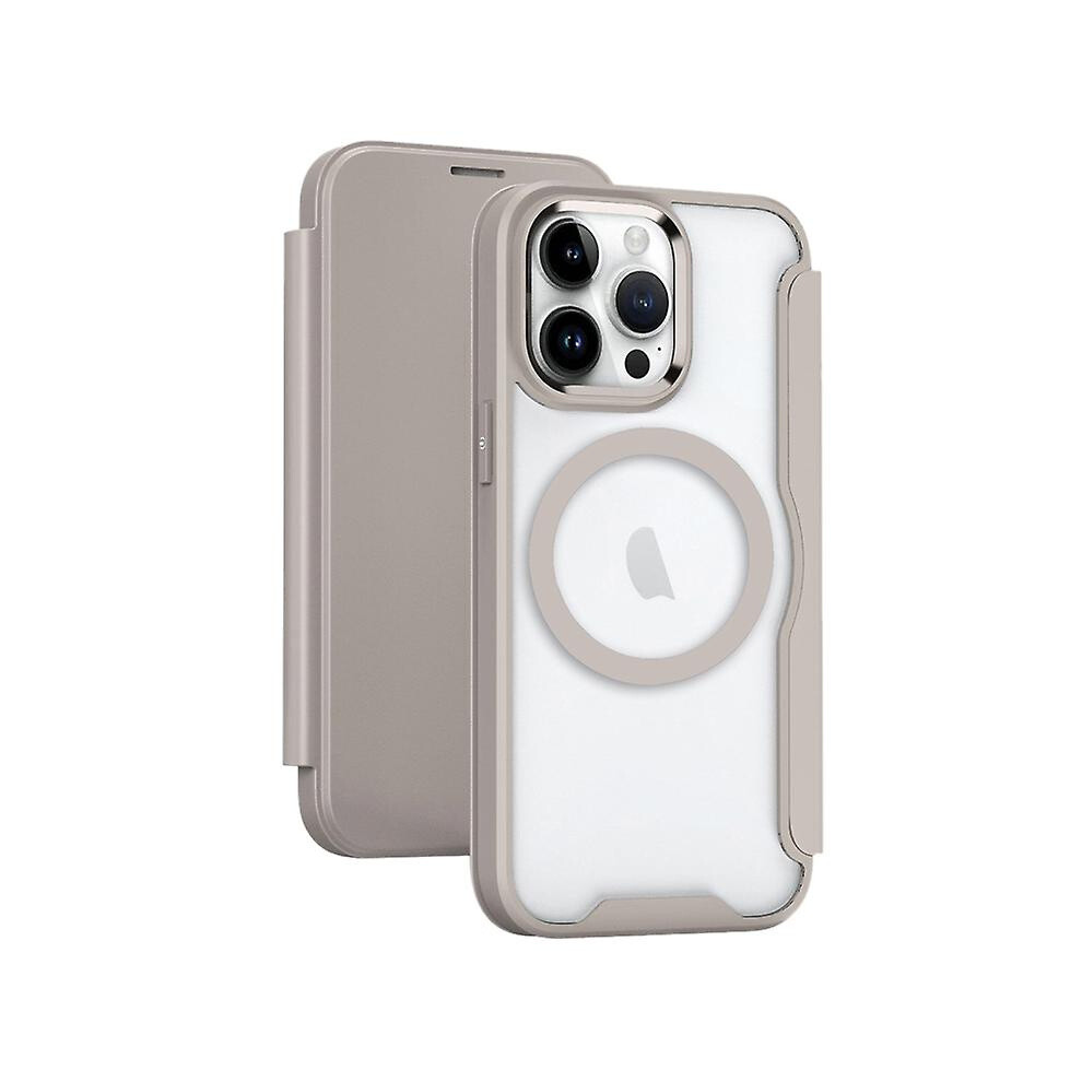 Compatible Iphone 15 Pro Magsafe Rfid Blocking Adsorption Flip Leather Phone Case:khaki 8184164358435