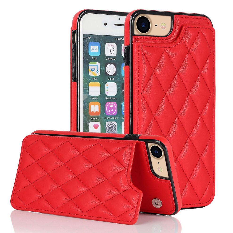 Iphone 7 8 Se2 Se3 Case, Pu Leather Flip Cover Magnetic Closure Wallet Card Slots Stand Case: Red 8243971280985
