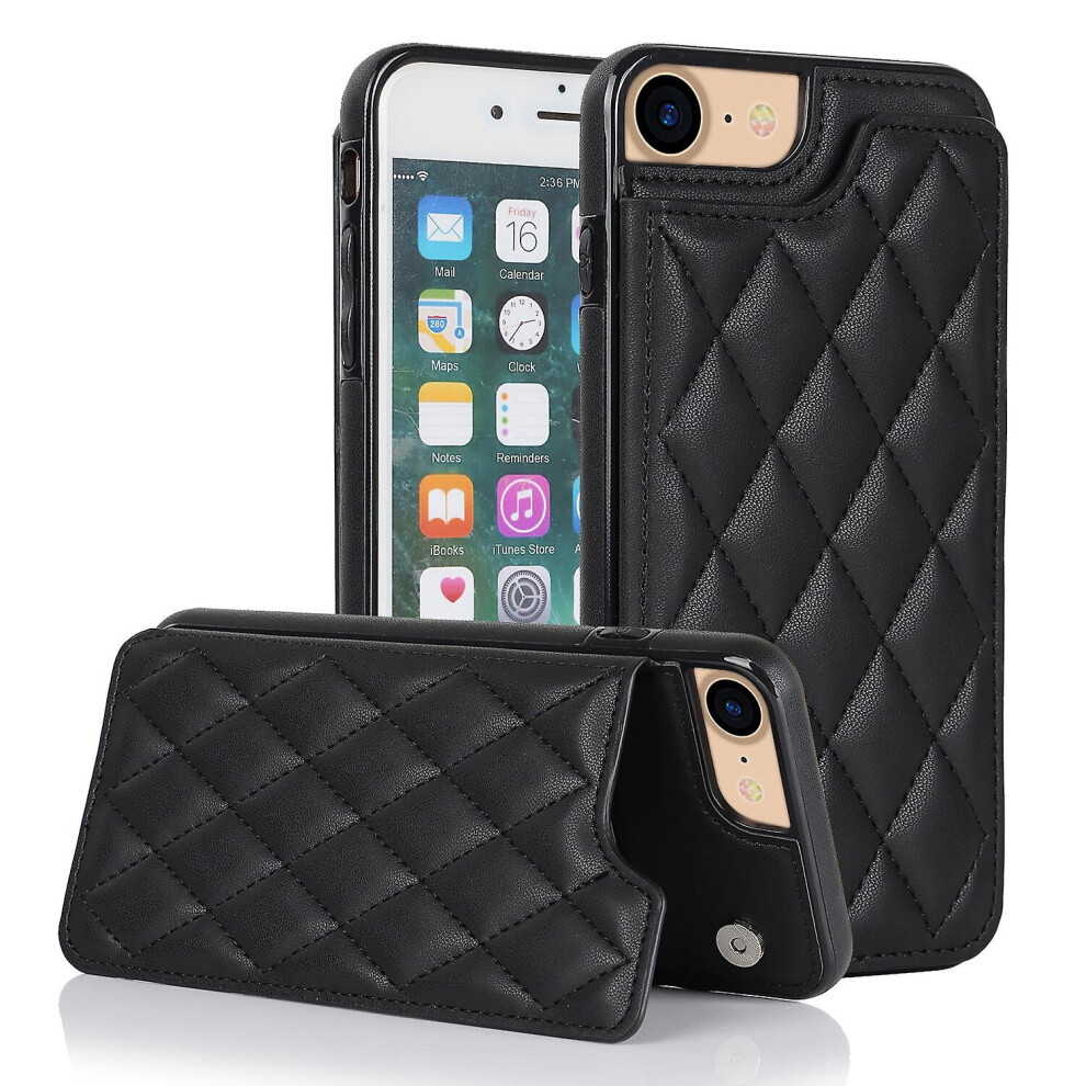 Iphone 7 8 Se2 Se3 Case, Pu Leather Flip Cover Magnetic Closure Wallet Card Slots Stand Case: Black 8243971280930