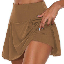 Dames Skrits zomer sportshorts tot boven de knie, dubbellaags, sneldrogend, yoga sportlegging, fitnessshorts: XL-Khaki