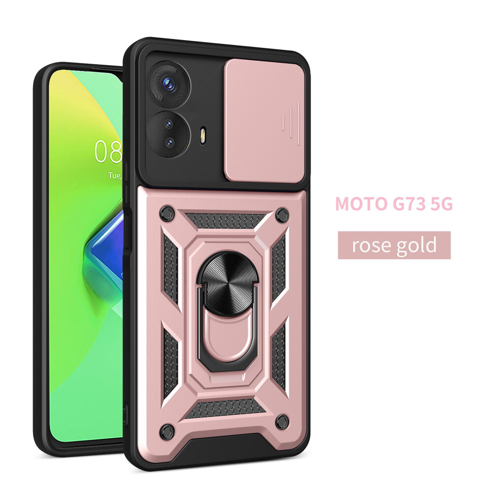 Magnetic Phone Case Compatible Moto G73 5G, Slide Camera Lens Protection And Built In 360 Rotatable Ring Holder:rose Gold 8243971280787