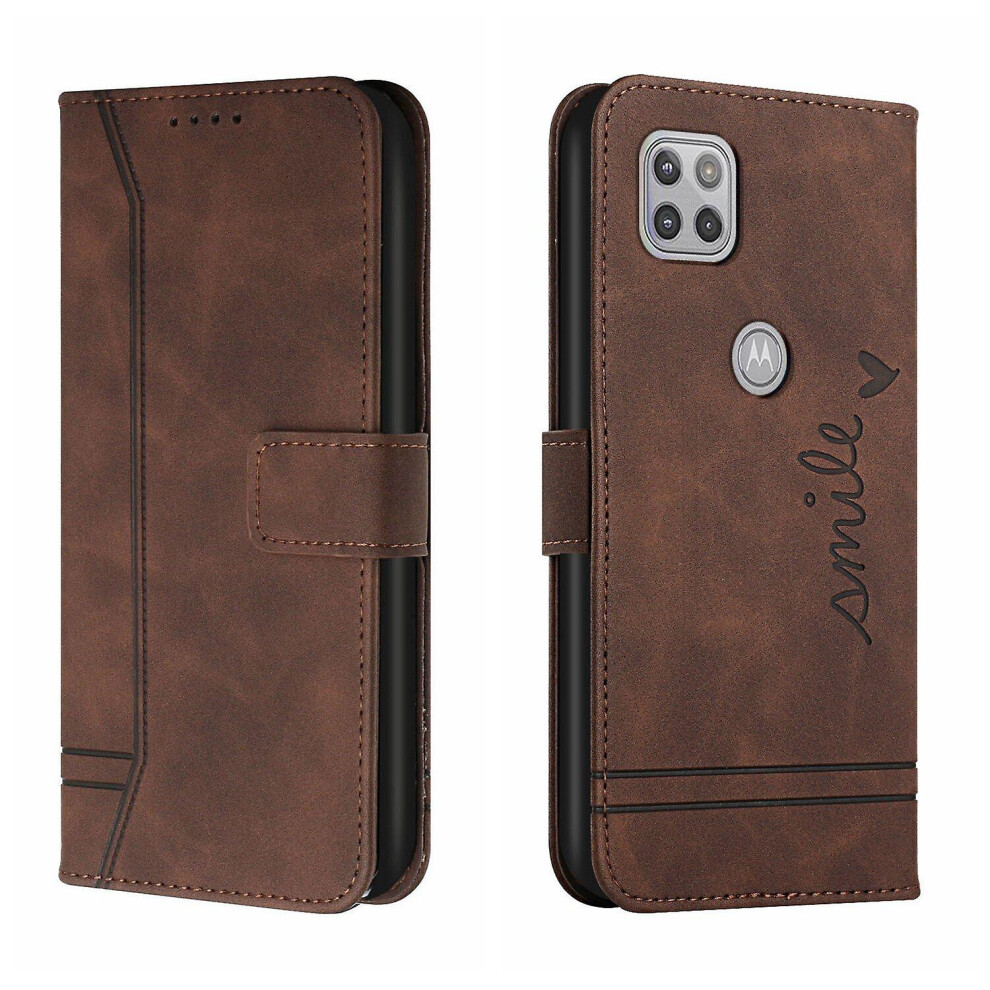 Leather Magnetic Closure Case With Flip Wallet Stand Function Cover Compatible Moto G 5G: Brown 7903075317482
