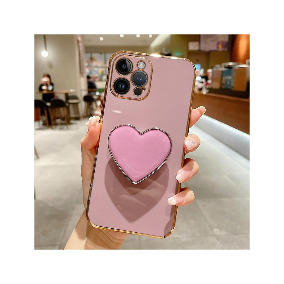 Compatible Iphone 12 Electroplating Love Heart Holder Tpu Phone Case: Purple 7666146107572