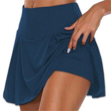 Dames Skrits zomer sportshorts tot boven de knie, dubbellaags, sneldrogend, geschikt voor yoga, sport en fitness: S-Blauw