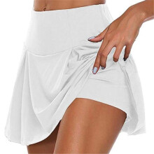 Dames Skrits zomer sportshorts tot boven de knie, dubbellaags, sneldrogend, geschikt voor yoga, sport en fitness: S - Wit