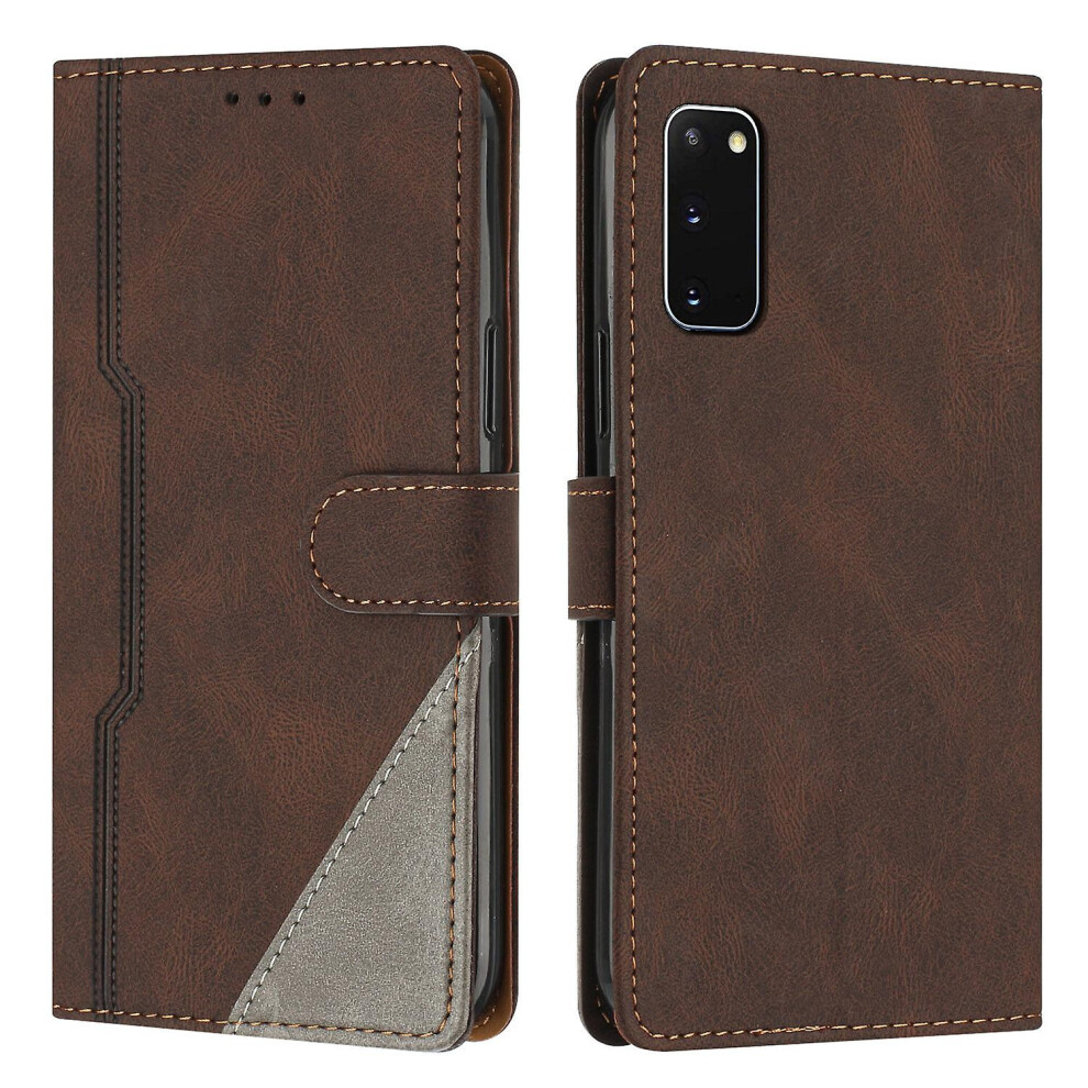 Leather Magnetic Clasp Case With Flip Wallet Stand Function Cover Compatible Samsung S20: Brown 8283972238615