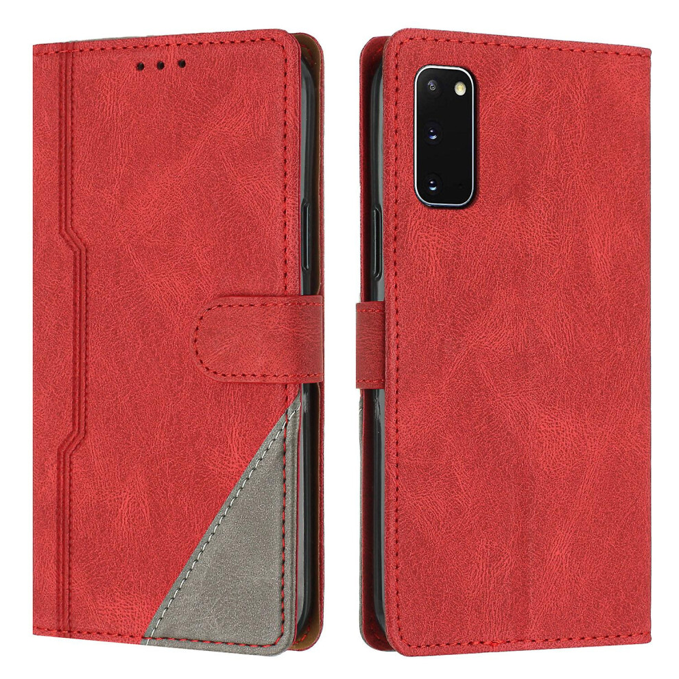 Leather Magnetic Clasp Case With Flip Wallet Stand Function Cover Compatible Samsung S20: Red 8283972238646