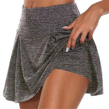 Dames Skrits zomer sportshorts tot boven de knie, dubbellaags, sneldrogend, geschikt voor yoga, sport en fitness: M - Lichtgrijs