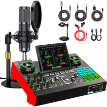 TENLAMP G10 Podcast Equipment, Audio Interface with Soundboard Effects, 3.5mm Condenser Mic Bundle, Desk Stand, Zero-Latency Hardware Auto-Tune, Moni