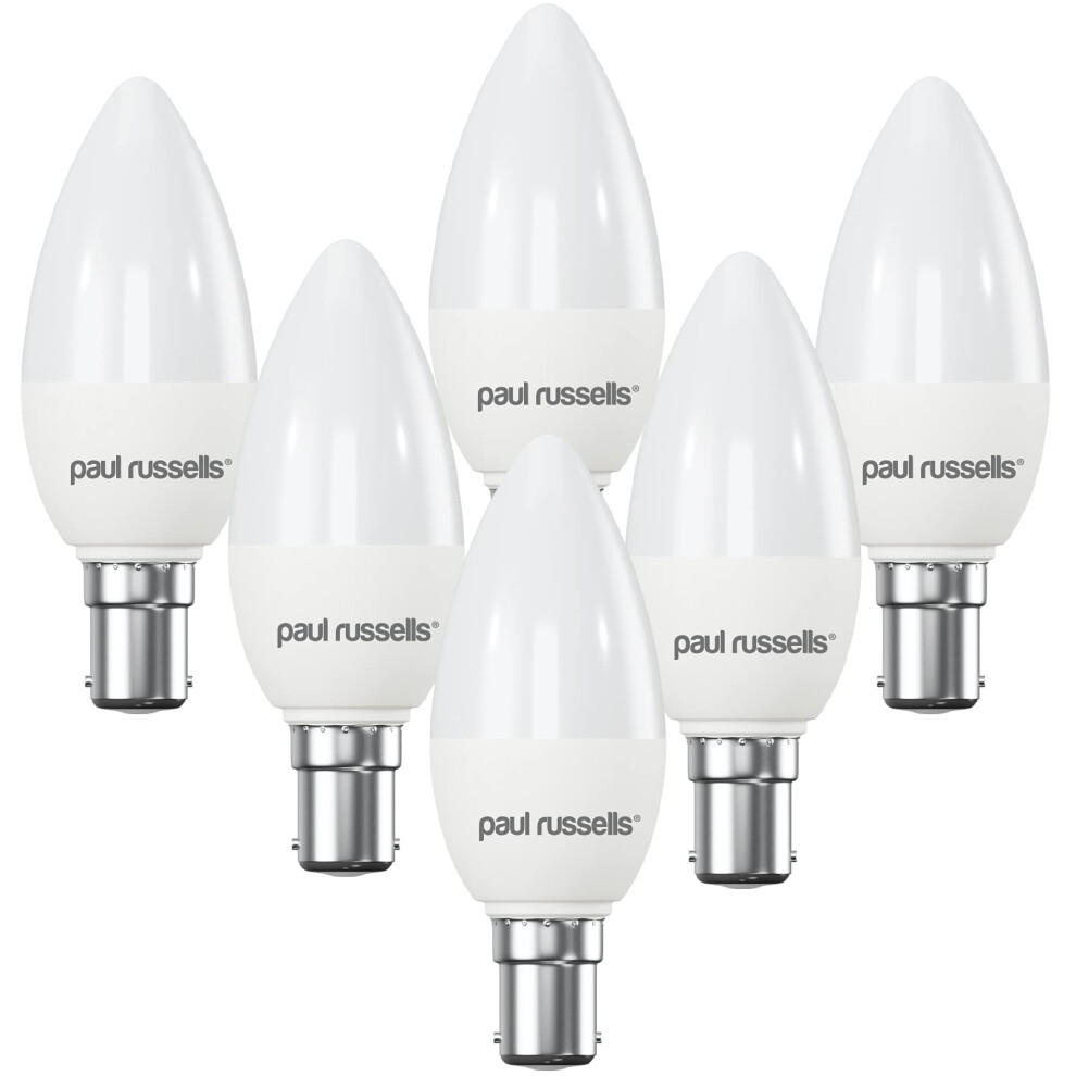 Paul Russells Led Small Bayonet Cap B15, 60Watt Equivalent, 6.5W 806Lm Led Bulbs, 2700K Bright Warm Frosted C35 Sbc Candle Energy Saving Light/White 81765607