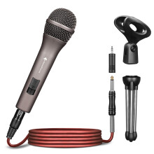 SonixForce - Dynamic karaoke microphone with 15ft cable compatible with DVD mixer amplifier suitable for voice and outdoor activities (Titanium Gray)
