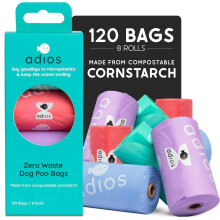 Adios - Compostable Dog Poop Bags, 120 Count (8 Rolls) - Rainbow Colours - Extra Thick, Leakproof, Odour Proof Dog Waste Bags - Made from Co