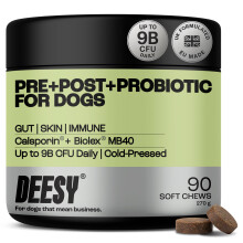 DEESY Probiotics for Dogs – Clinically Dosed Calsporin Soft Chews | Pre + Pro + Postbiotic | Gut, Skin & Immune Health | Itchy Skin, Allergies &