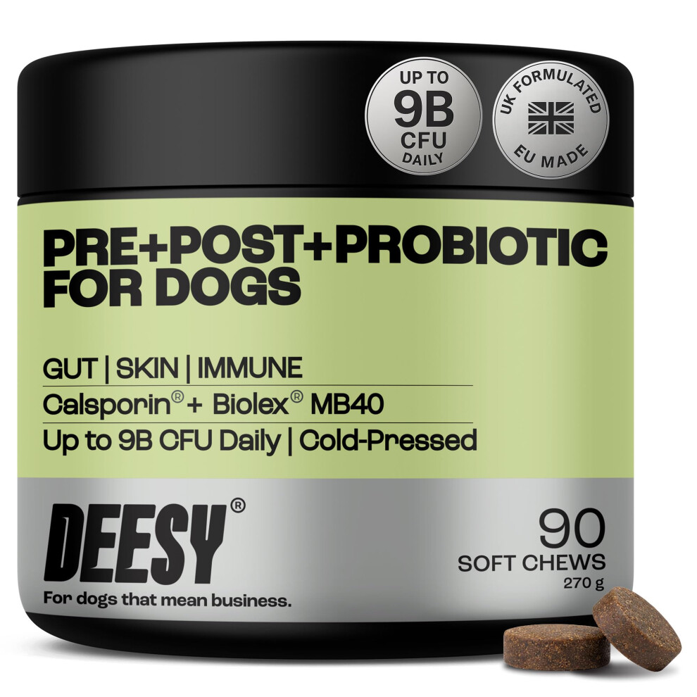 Deesy Probiotics For Dogs Â Clinically Dosed Calsporin Soft Chews | Pre + Pro + Postbiotic | Gut, Skin & Immune Health | Itchy Skin, Allergies & Se