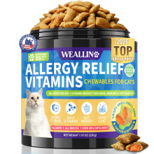 Allergy Relief for Cats - 500 Crunchy & Krill Core Allergy treats With Multivitamin Omega-3 Probiotic for Cats, Immunity Supports Seasonal Itching Li