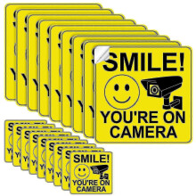 20 Pieces Smile You're On Camera Sticker Self-adhesive 24 Hour Video Surveillance Sign Sticker Uv Protected And Waterproof for Cctv Security Camera, I
