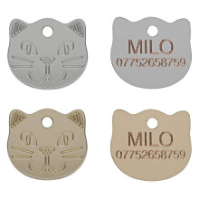 Cat Collar ID Tag, Pet Tags, 22mm Cat Face Design Engraved Free, Brass Or Nickel (Silver)
