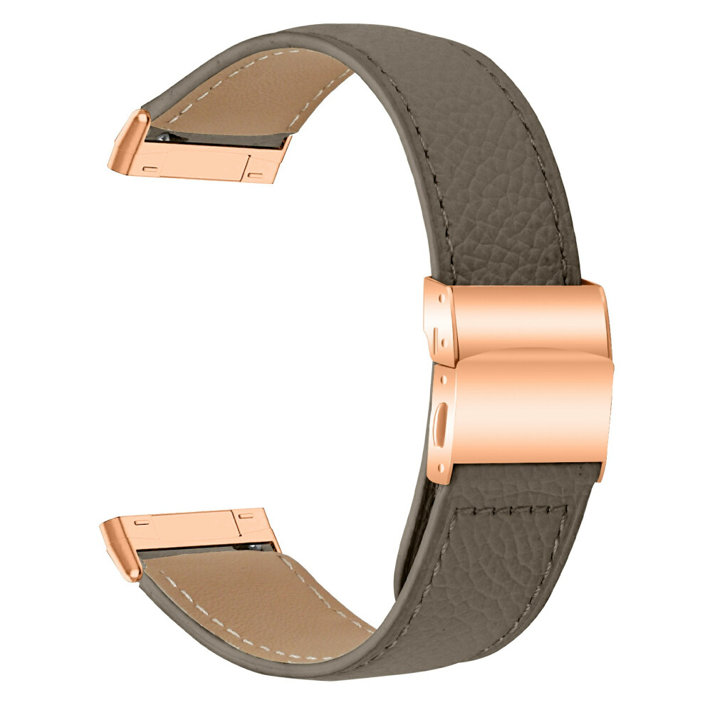 (Grey) For Fitbit Versa 3 / Sense Genuine Leather Watch Band With Rose Gold Connector Turtle Back Buckle Gold,Grey 6914297692265