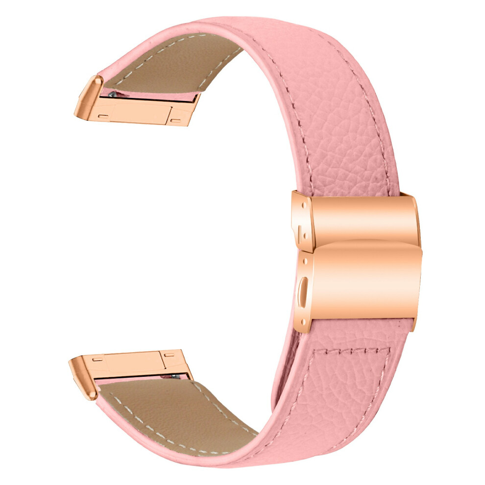 (Pink) For Fitbit Versa 3 / Sense Genuine Leather Watch Band With Rose Gold Connector Turtle Back Buckle Pink,Gold 6914295303828