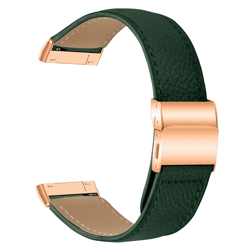 (Green) For Fitbit Versa 3 / Sense Genuine Leather Watch Band With Rose Gold Connector Turtle Back Buckle Green,Gold 6914291386054