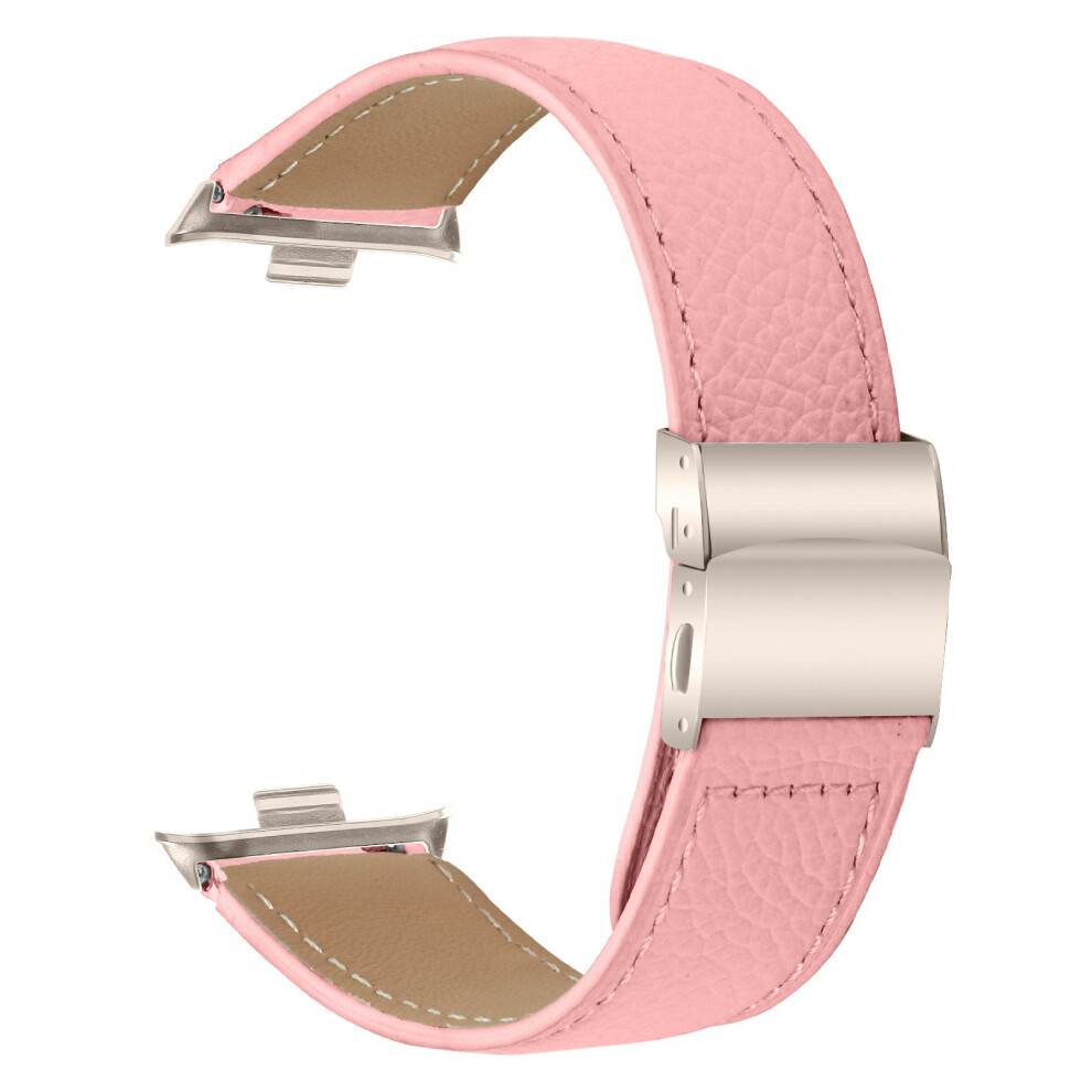 (Pink) For Xiaomi Redmi Watch 4 / Watch 5 Genuine Leather Watch Band With Starlight Connector Turtle Back Buckle Pink 6914290969173