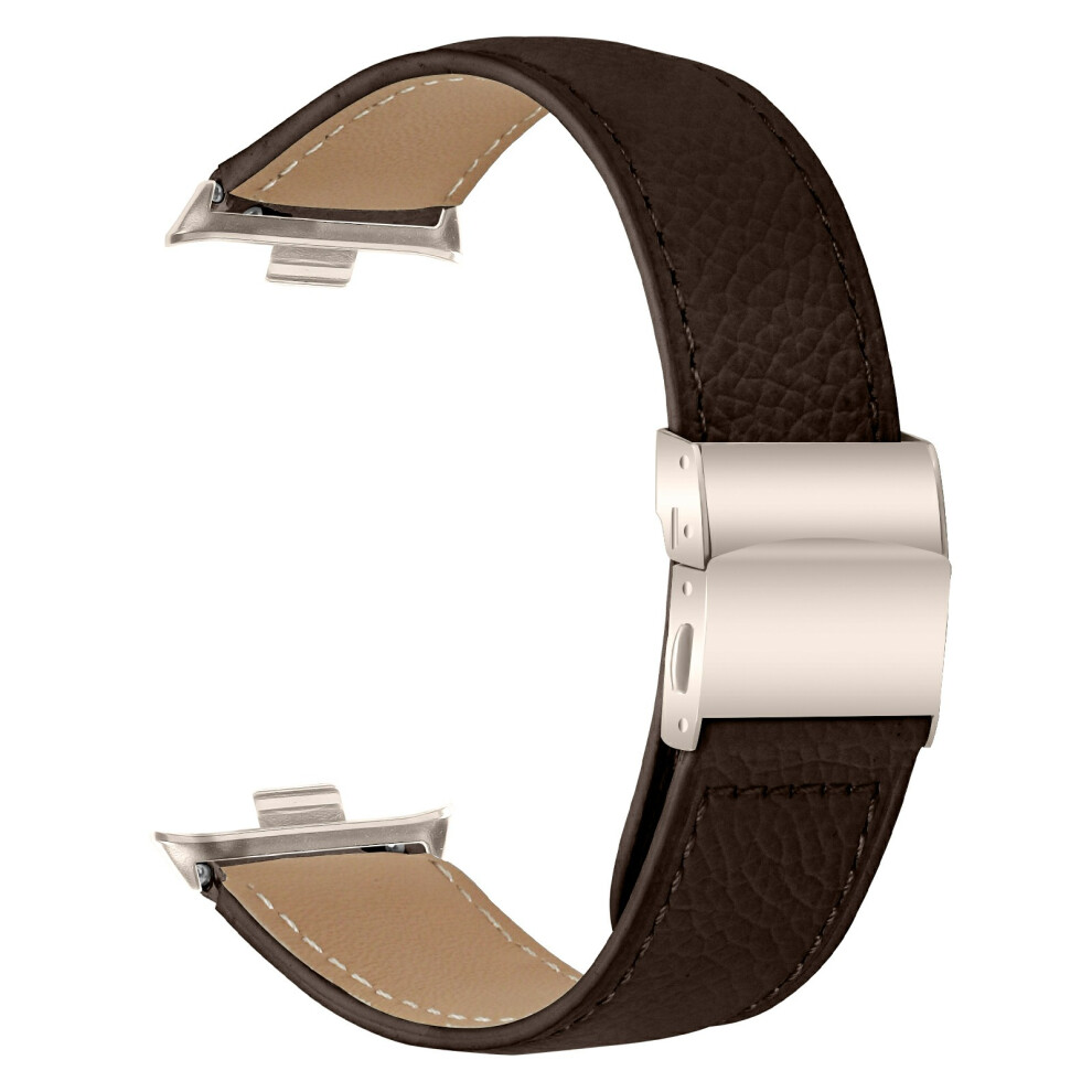 (Coffee) For Xiaomi Redmi Watch 4 / Watch 5 Genuine Leather Watch Band With Starlight Connector Turtle Back Buckle Brown 6914292777066
