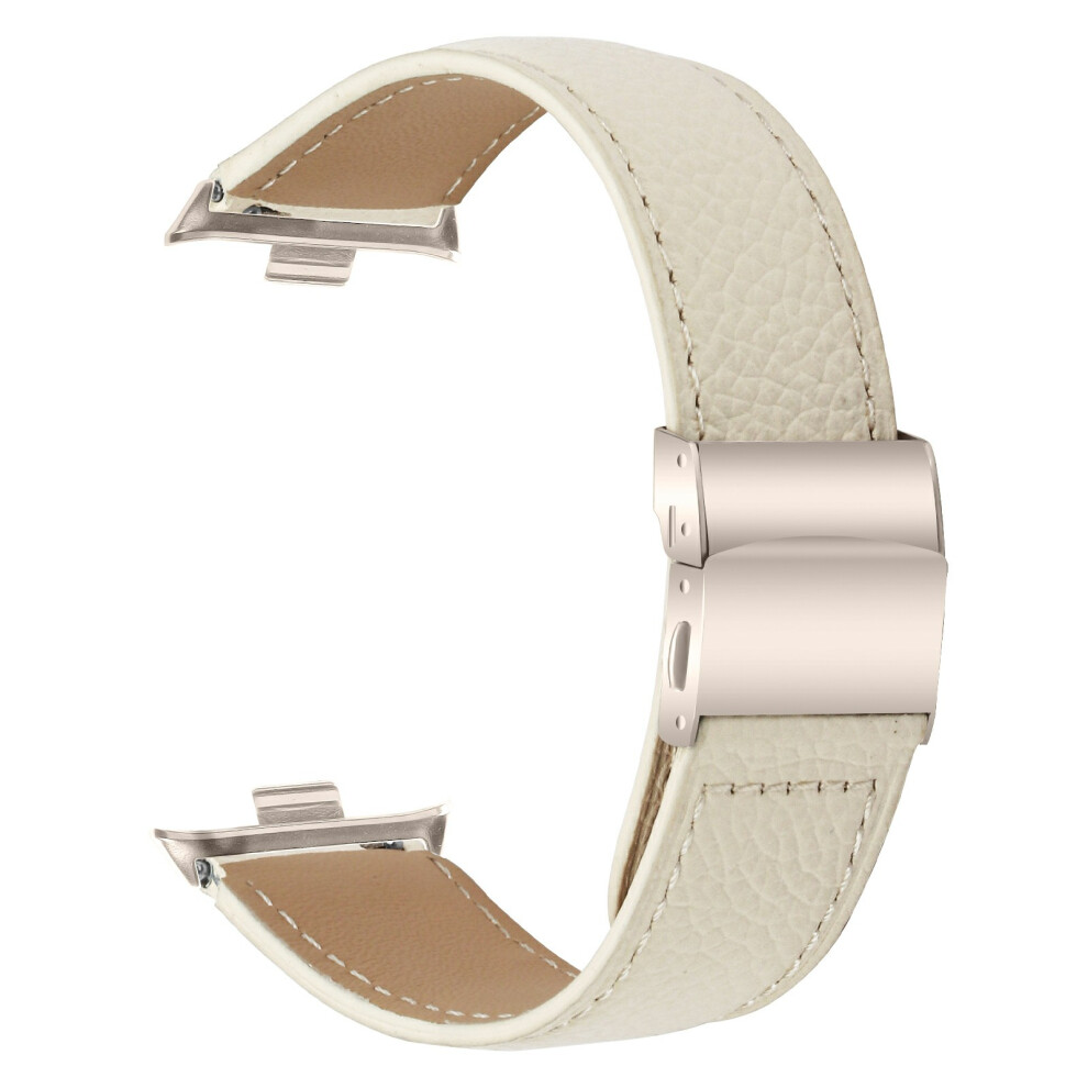 (Beige) For Xiaomi Smart Band 8 / 9 Pro Genuine Leather Watch Band With Starlight Connector Turtle Back Buckle Cream 6914294679719