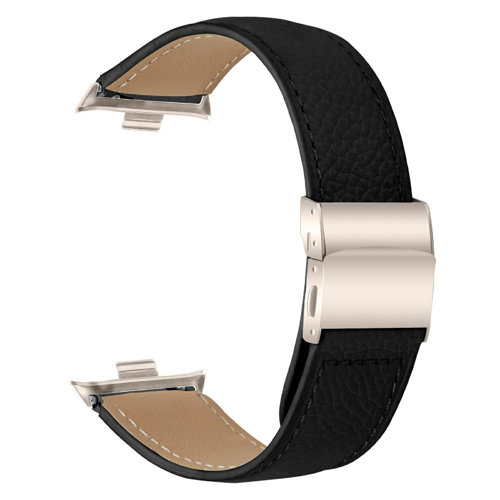 (Black) For Xiaomi Smart Band 8 / 9 Pro Genuine Leather Watch Band With Starlight Connector Turtle Back Buckle Black 6914296358292