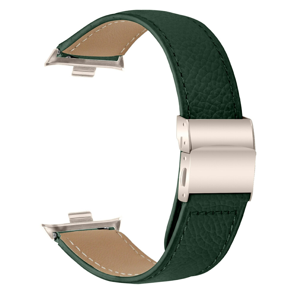 (Green) For Xiaomi Smart Band 8 / 9 Pro Genuine Leather Watch Band With Starlight Connector Turtle Back Buckle Green 6914291005849