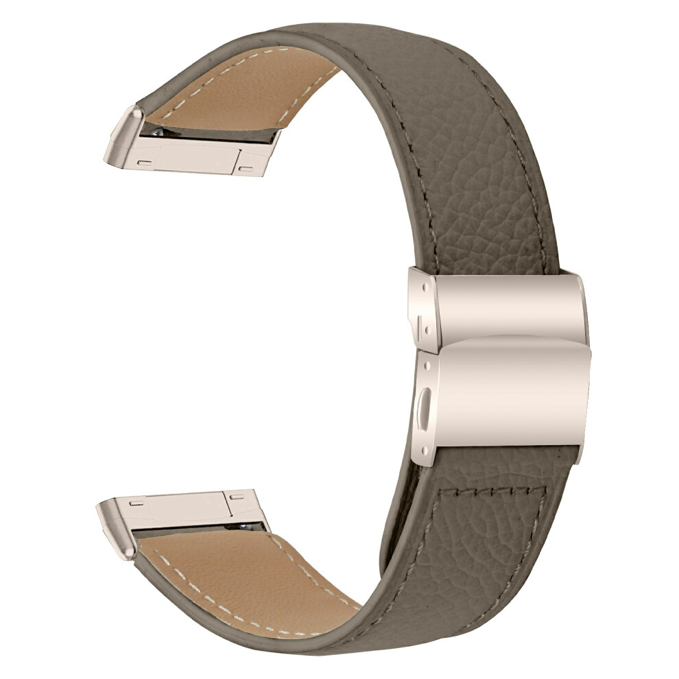 (Grey) For Fitbit Versa 3 / Sense Genuine Leather Watch Band With Starlight Connector Turtle Back Buckle Grey 6914296651423