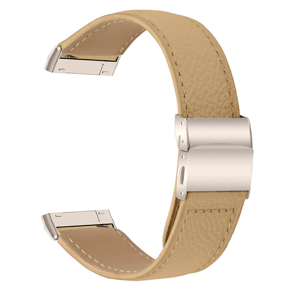 (Camel) For Fitbit Versa 3 / Sense Genuine Leather Watch Band With Starlight Connector Turtle Back Buckle 6914292782800
