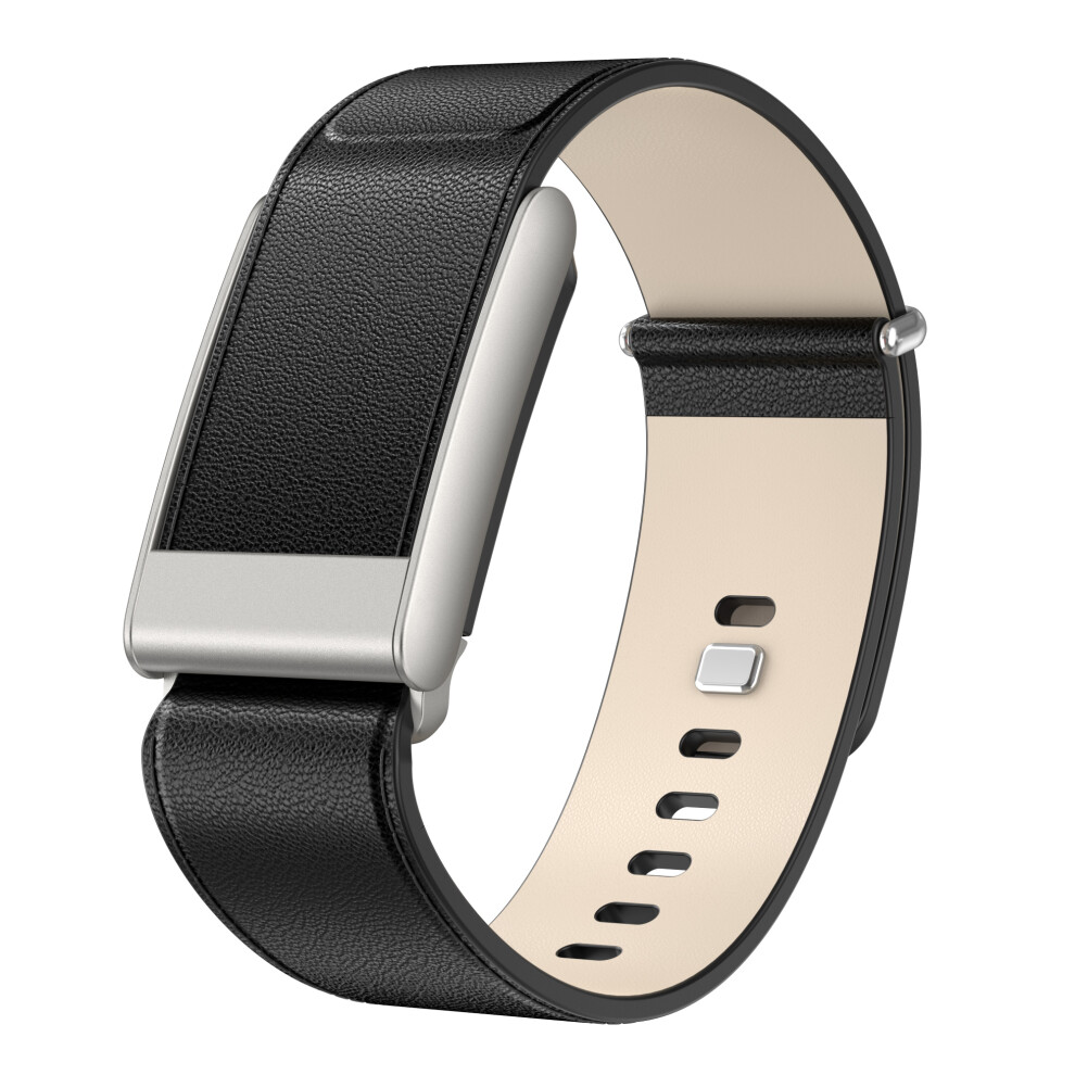 (Black) For Whoop 5.0 Leather Watch Band With Button Buckle Fitness Tracker Adjustable Strap Black 6914292506871