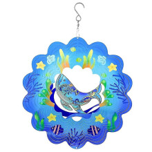 3D Wind Spinner 12 inch Stainless Steel Laser Cut Cetacean Garden Hanging Kinetic Art