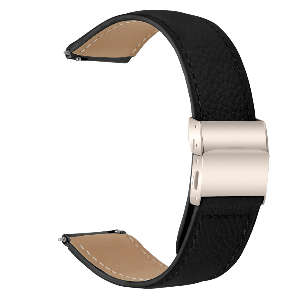 (Black) Wrist Strap For Withings Steel / Misfit Vapor / Haylou Bling Ls12 Genuine Leather Watch Band With Starlight Connecto Black 6914293684837
