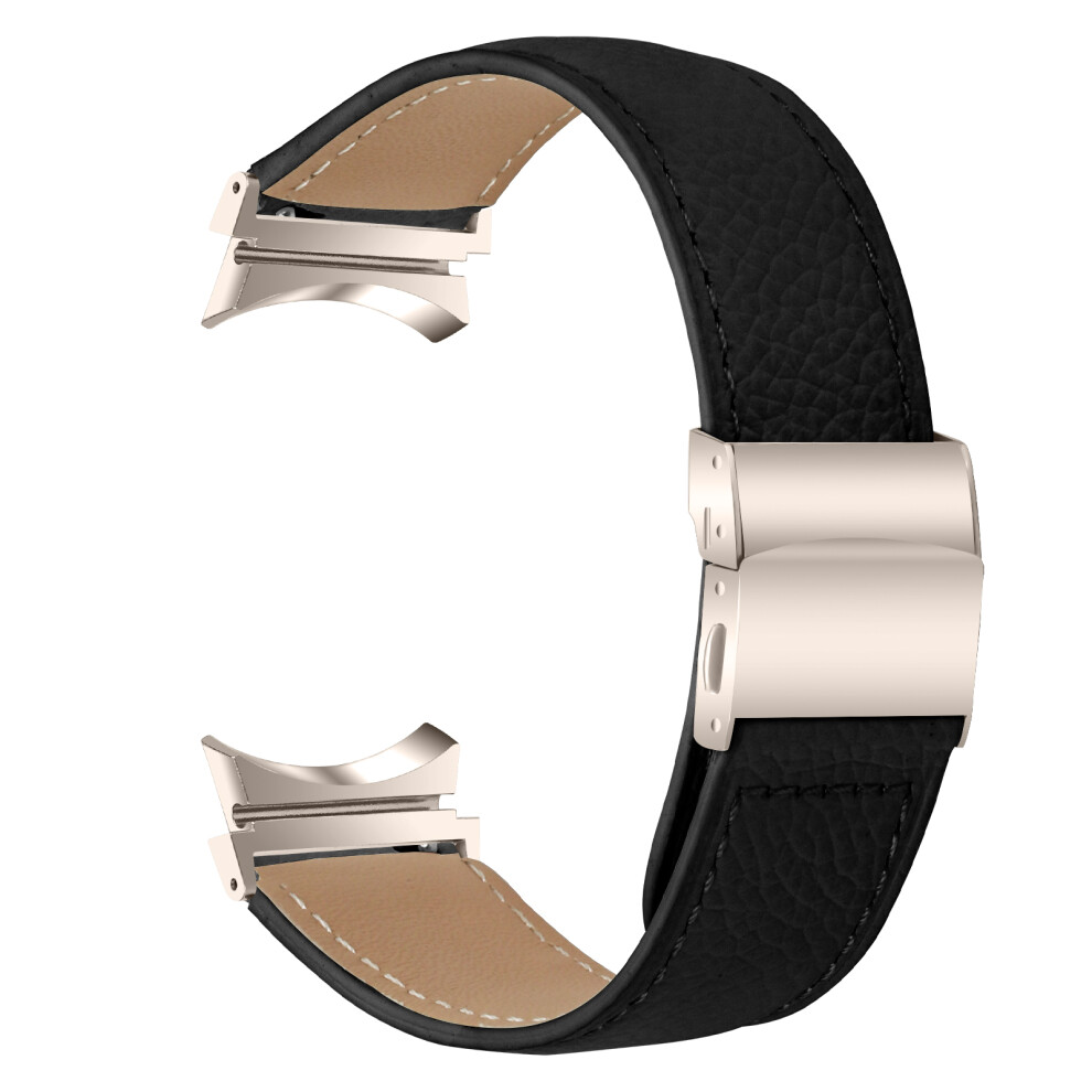 (Black) Wrist Strap With Starlight Professional Connector For Samsung Galaxy Watch5 / Watch4 Genuine Leather Watch Band Black 6914292144769