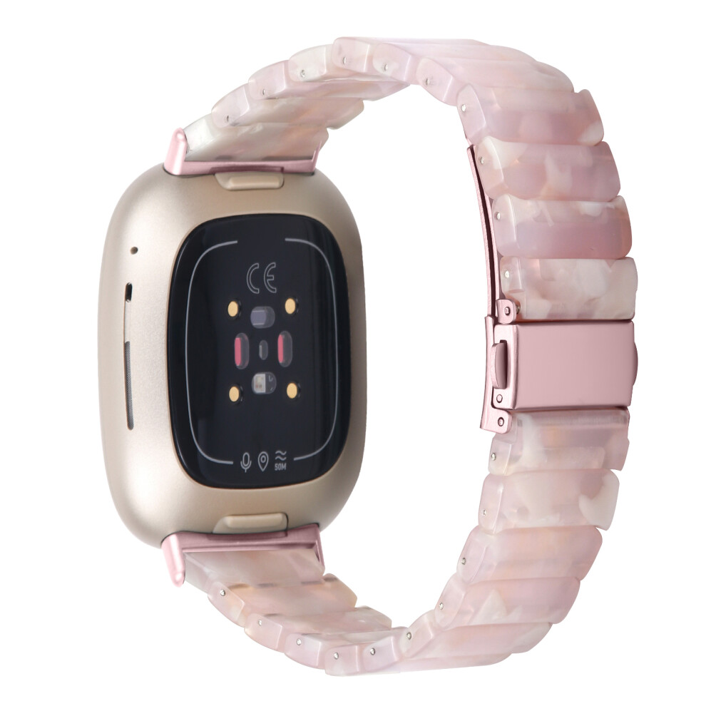 (Pink Brown / Pink Buckle) For Fitbit Versa 3 / Sense Watch Band 1-Bead Acrylic Resin Waterproof Bracelet Pink,Brown 6914297580449