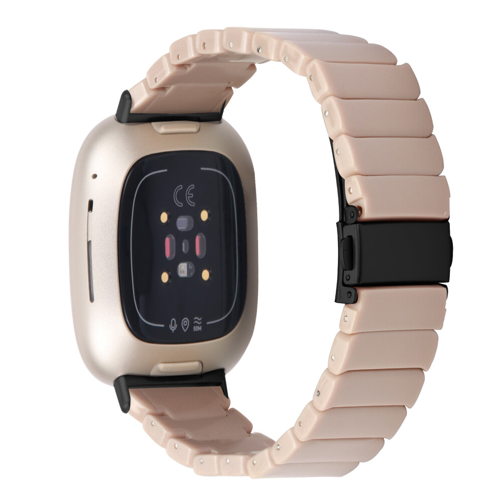 (Oatmeal / Buckle) For Fitbit Versa 3 / Sense Watch Band 1-Bead Acrylic Resin Waterproof Bracelet Black 6914298220375