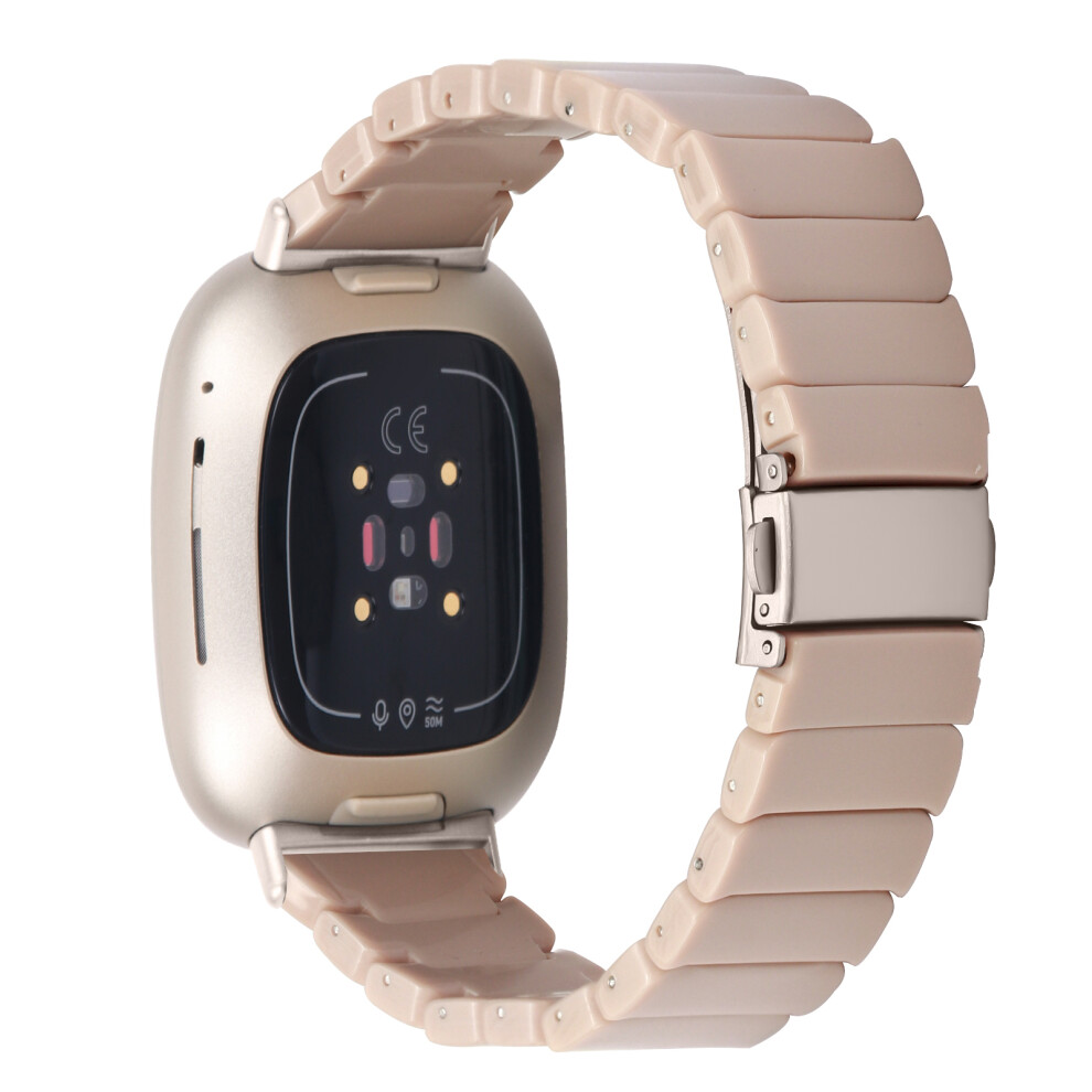 (Oatmeal / Starlight Buckle) For Fitbit Versa 3 / Sense Watch Band 1-Bead Acrylic Resin Waterproof Bracelet 6914296772630
