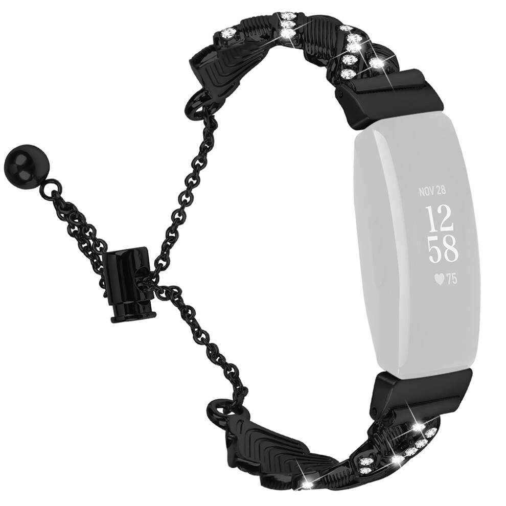 (Black) Watch Band For Fitbit Inspire / Inspire 2 / Inspire Hr Drawstring Lock Electroplated Zinc Alloy Rhinestone Decor Brace Black 6914295297677