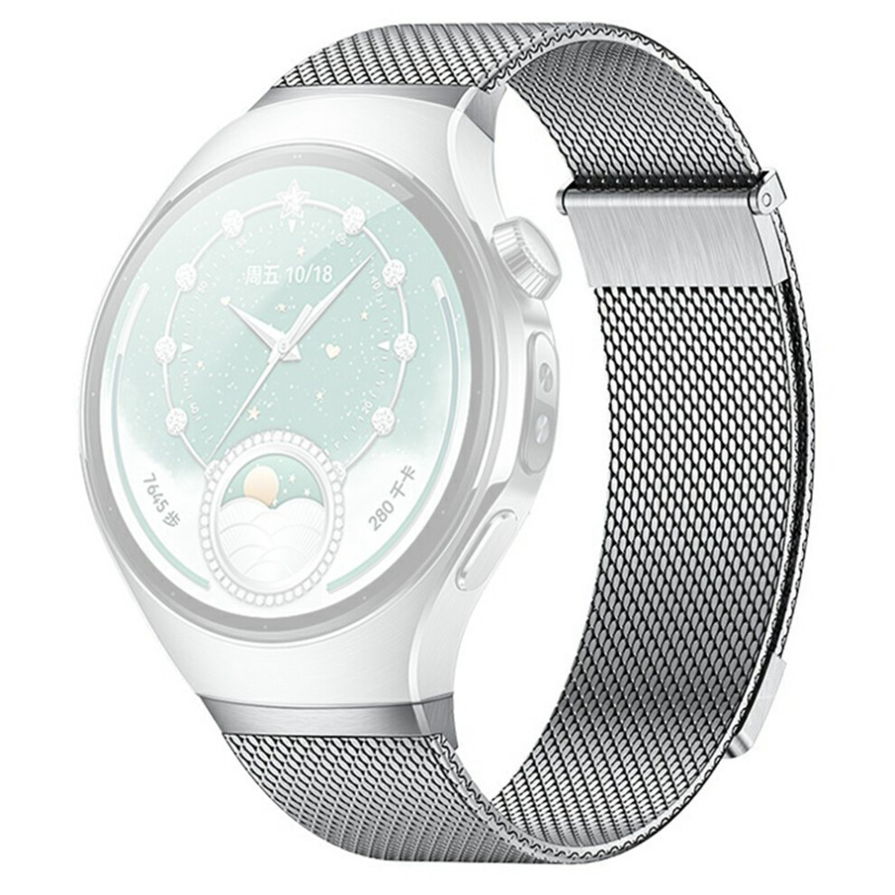 (Silver) For Huawei Watch 5 42Mm Milanese Magnetic Watch Band Quick Release Push Button Metal Strap Silver 6914298844274