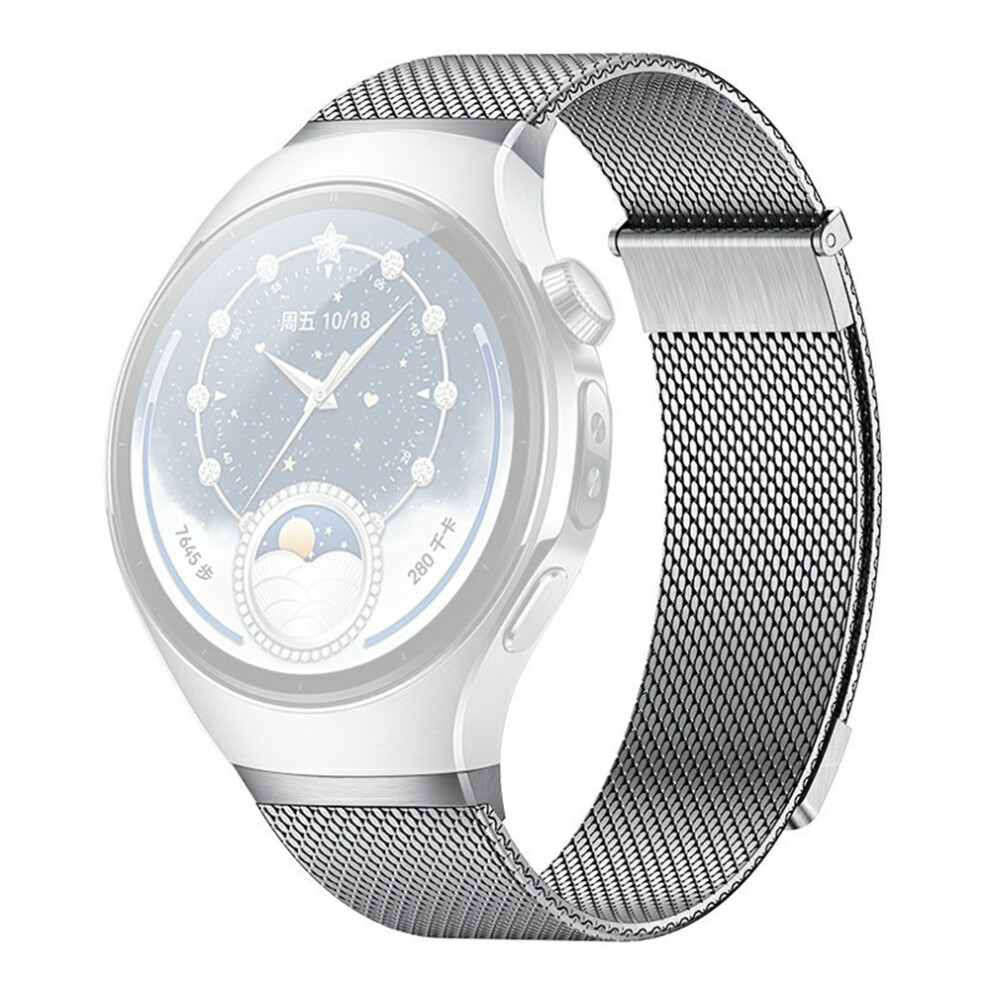 (Silver) For Huawei Watch 5 46Mm Milanese Magnetic Watch Band Quick Release Push Button Metal Strap Silver 6914291883492