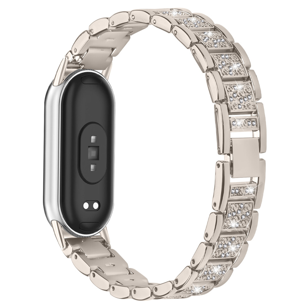 (Starlight) Electroplate Color Slim Band For Xiaomi Smart Band 10 / 9 / 8 Metal Watch Strap With Rhinestones Decor 6914290628315