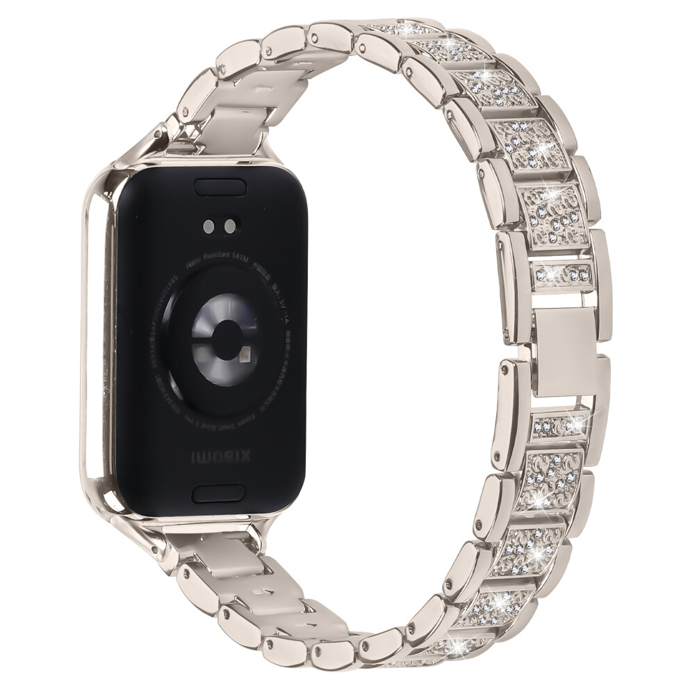 (Starlight) Electroplate Color Slim Band For Xiaomi Smart Band 9 Pro / 8 Pro Metal Watch Strap With Rhinestones Decor 6914297525310