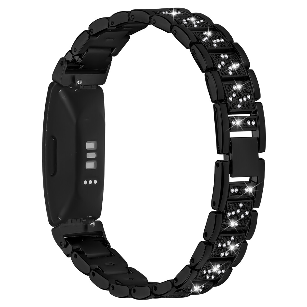 (Black) Electroplate Color Slim Band For Fitbit Inspire 2 / Inspire / Inspire Hr Metal Watch Strap With Rhinestones Decor Black 6914297070513