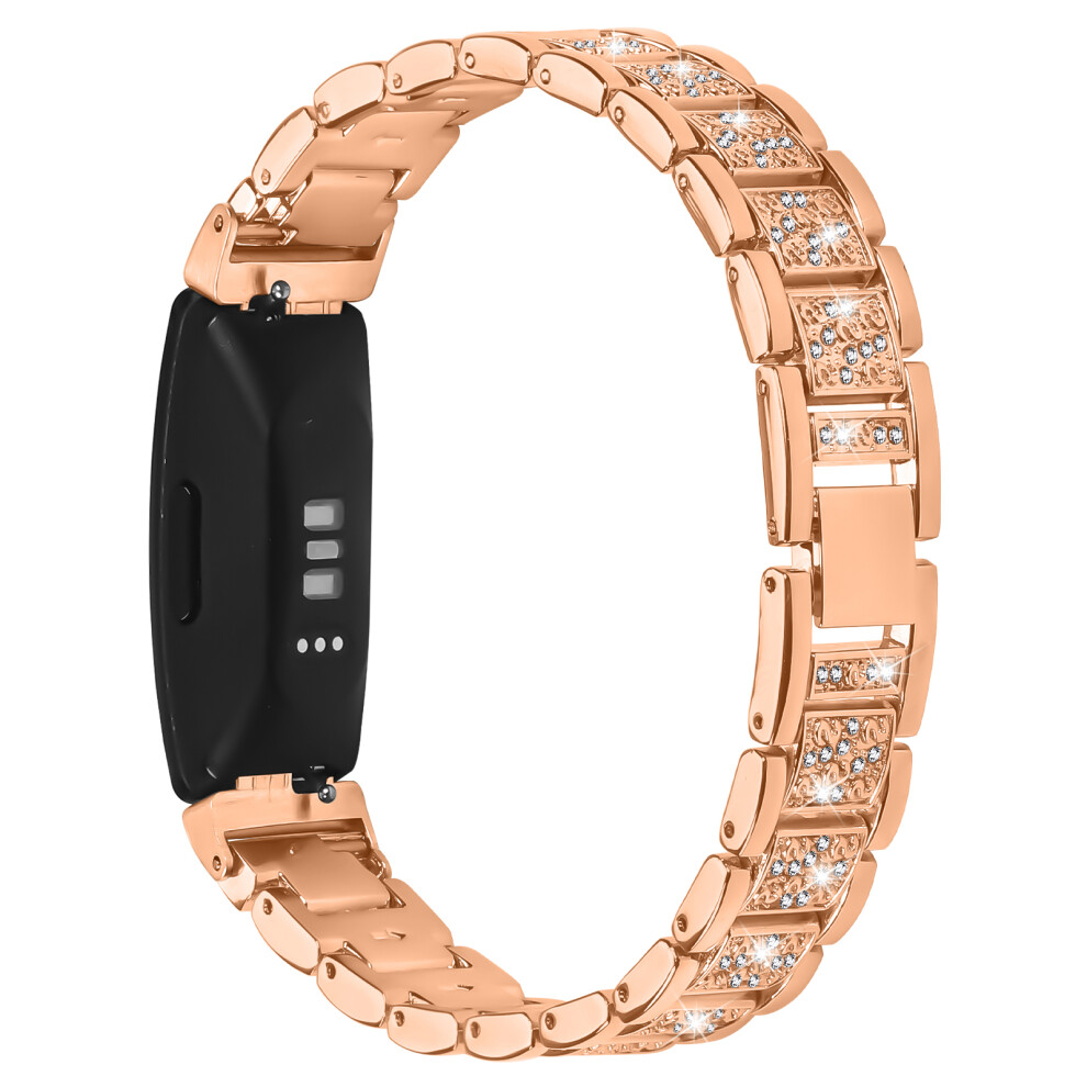 (Rose ) Electroplate Color Slim Band For Fitbit Inspire 2 / Inspire / Inspire Hr Metal Watch Strap With Rhinestones Decor Gold 6914294919624