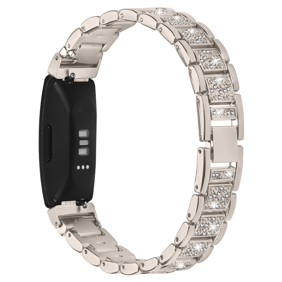 (Starlight) Electroplate Color Slim Band For Fitbit Inspire 2 / Inspire / Inspire Hr Metal Watch Strap With Rhinestones Decor 6914290658565
