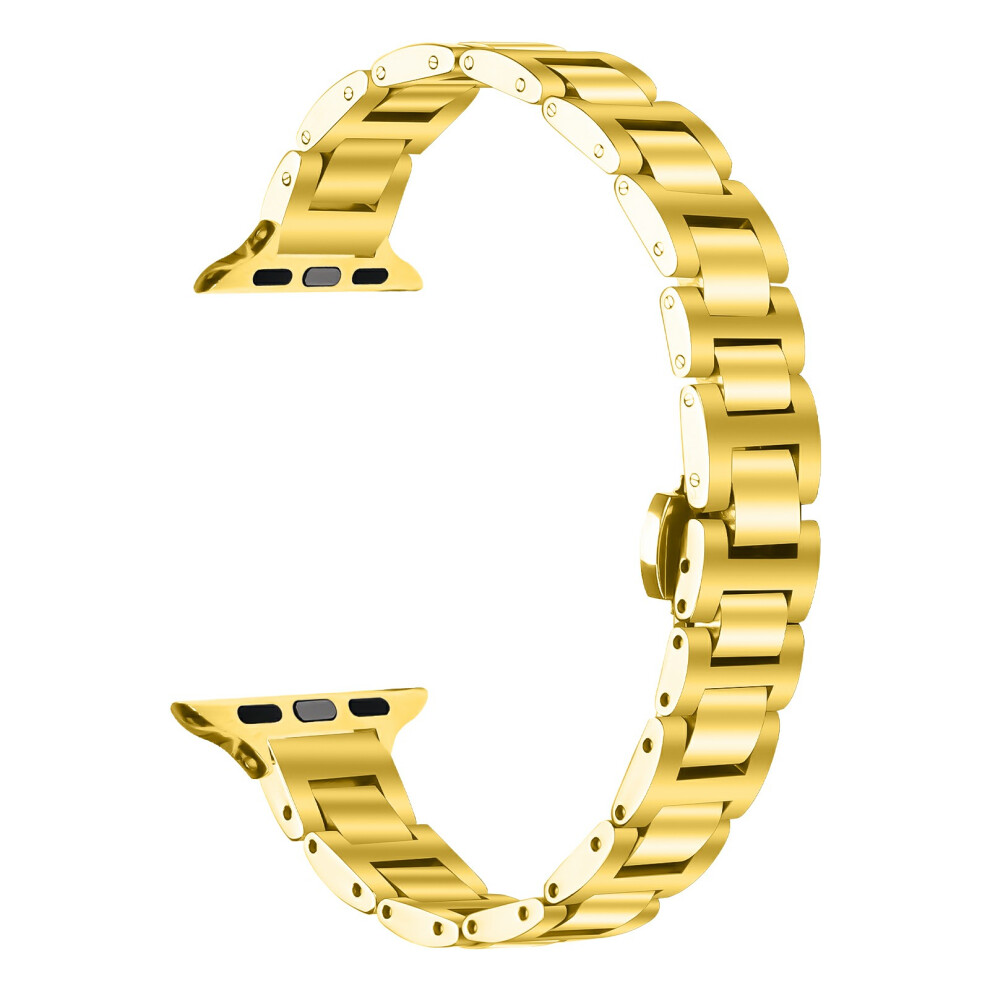 (Gold) Watch Band For Apple Watch Series 11 10 42Mm / 9 8 7 41Mm / Se3 Se2 Se 6 5 4 40Mm / 3 2 1 38Mm Butterfly Clasp Sta Gold 6914291576707