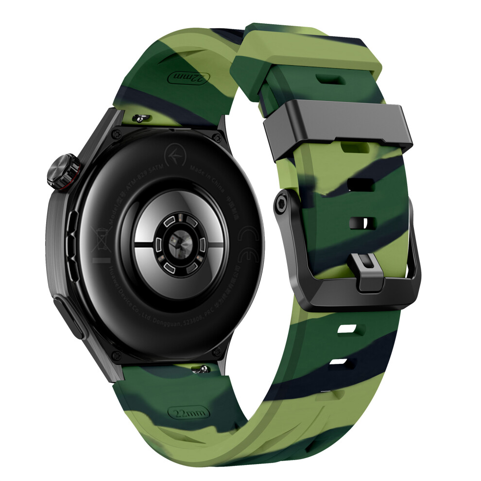 (Army Camo) 22Mm Groove Design Silicone Strap For Samsung Galaxy Watch3 45Mm / Watch 46Mm / Huawei Watch Gt 6 46Mm Multi Hole Adjust Green 6914298611029